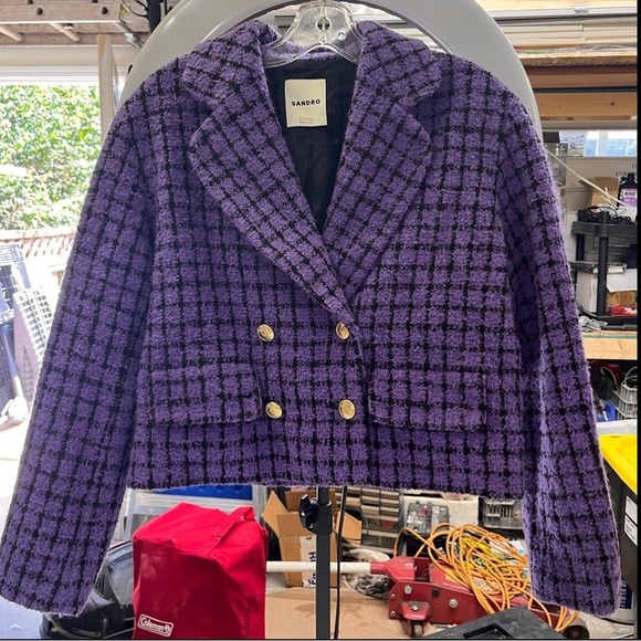 Sandro Simona Purple Tweed Double-Breasted Blazer 38/M/6 - Picture 4 of 10